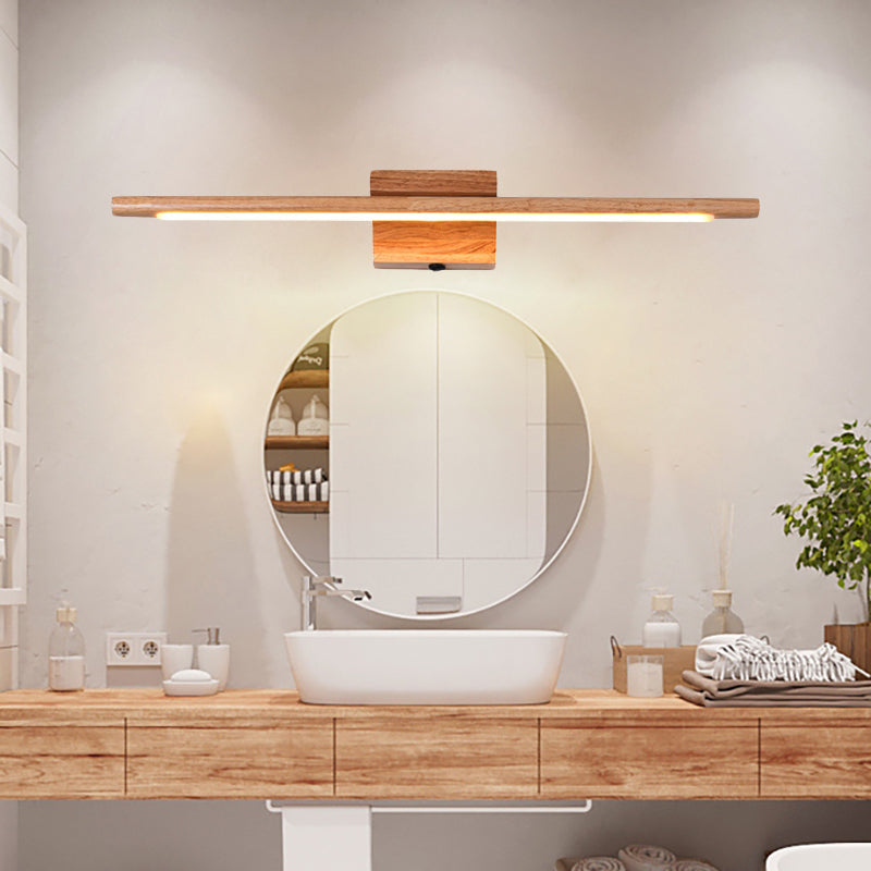 Slim Wood Vanity Sconce Lamp Modernist Led Beige Wall Mounted Light Fixture in White/Warm Light | Kalsten