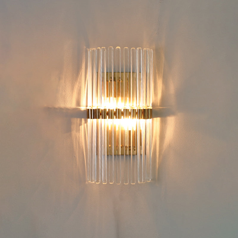 Contemporary Pillar Wall Sconce Light Crystal 2 Heads Living Room Wall Mounted Lamp in Gold | Kalsten