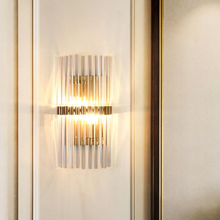 Contemporary Pillar Wall Sconce Light Crystal 2 Heads Living Room Wall Mounted Lamp in Gold | Kalsten
