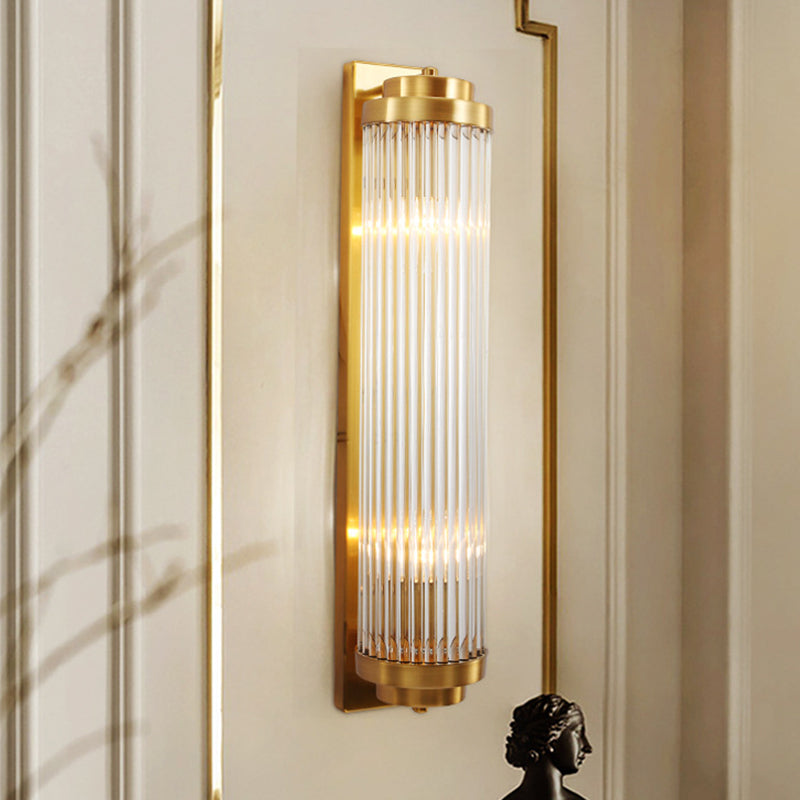Contemporary Pillar Wall Sconce Light Crystal 2 Heads Living Room Wall Mounted Lamp in Gold | Kalsten