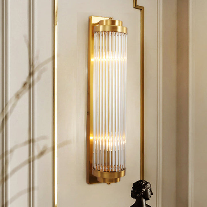 Contemporary Pillar Wall Sconce Light Crystal 2 Heads Living Room Wall Mounted Lamp in Gold | Kalsten