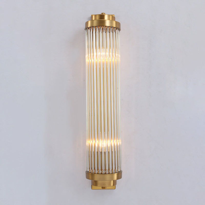 Contemporary Pillar Wall Sconce Light Crystal 2 Heads Living Room Wall Mounted Lamp in Gold | Kalsten
