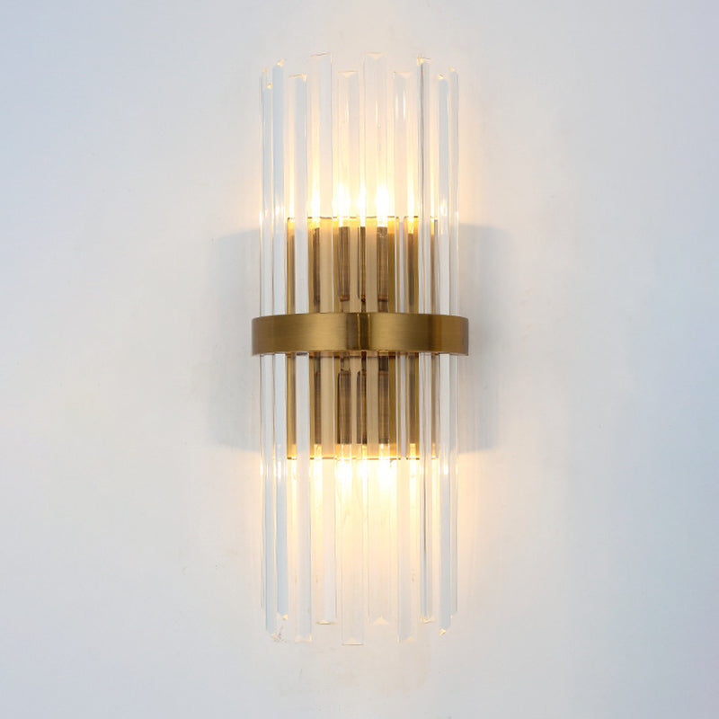Contemporary Pillar Wall Sconce Light Crystal 2 Heads Living Room Wall Mounted Lamp in Gold | Kalsten