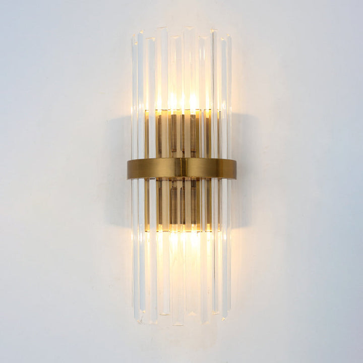 Contemporary Pillar Wall Sconce Light Crystal 2 Heads Living Room Wall Mounted Lamp in Gold | Kalsten