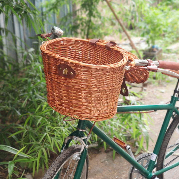woven rattan bicycle front basket with quick-release mounting system Kalsten