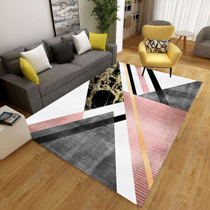 Kalsten | Minimalist 3D Geometric Rug Multi-Color Polypropylene Area Rug Pet-Friendly Non-Slip Machine Washable Rug for Large Room