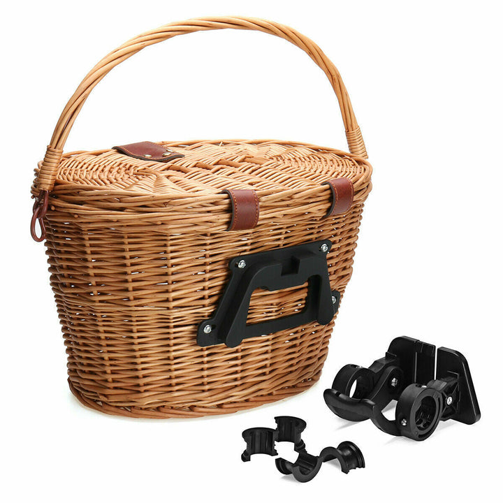 woven rattan bicycle front basket with quick-release mounting system Kalsten