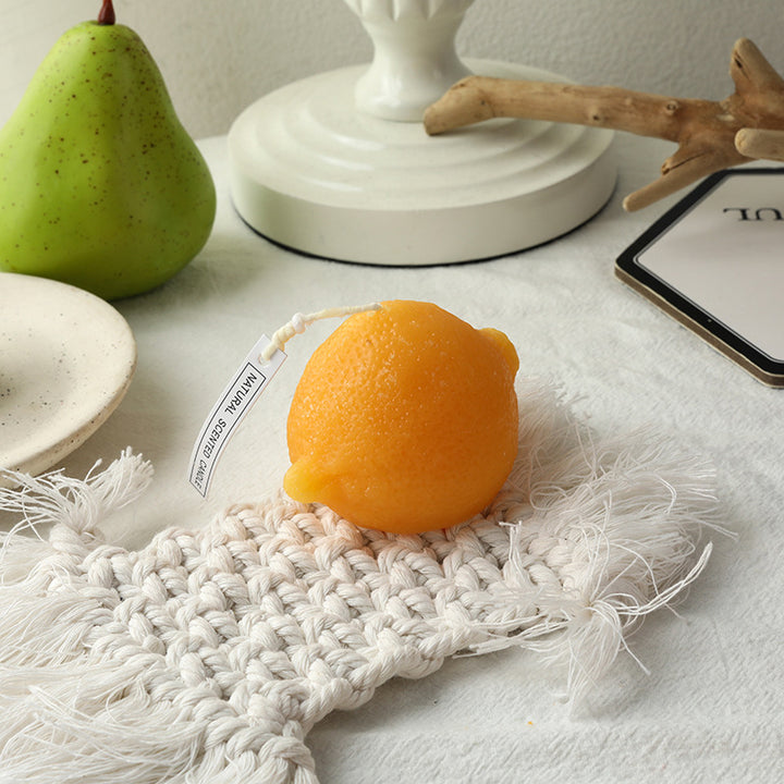 Decorative Realistic Lemon-Shaped Scented Soy Candle with Cotton Wick