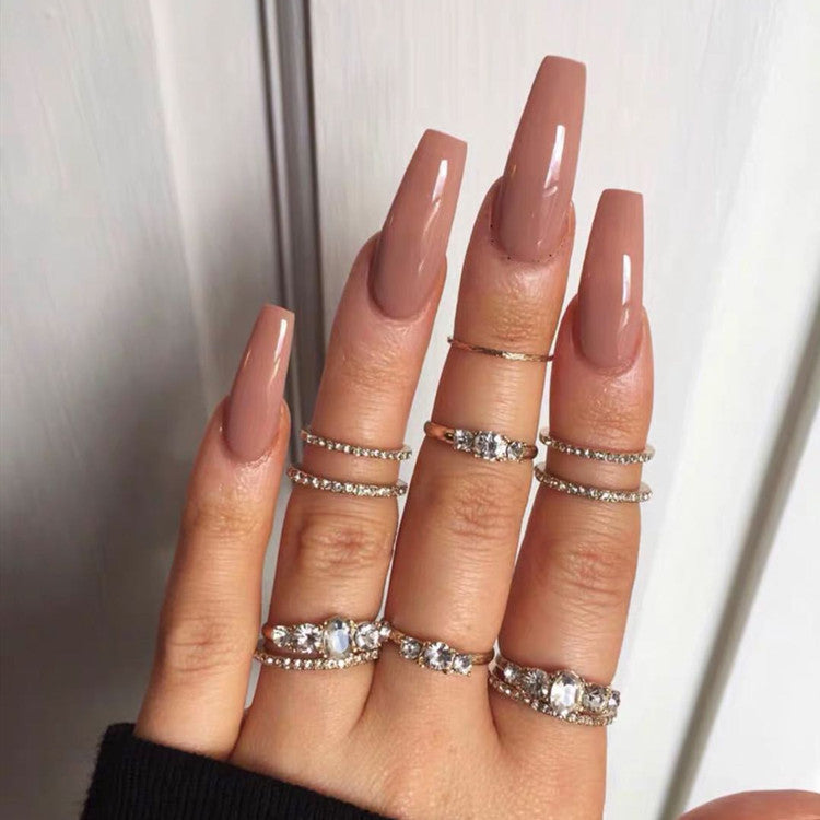 Glossy Long Coffin Press-On Nails Set