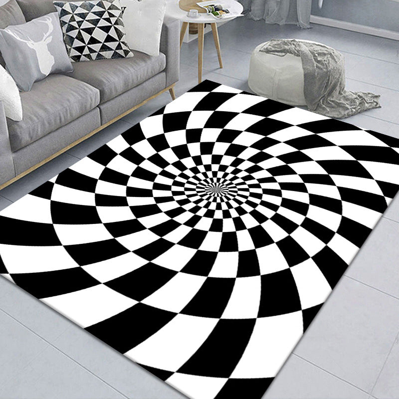 Kalsten | Modern Brain Deception 3D Carpet Black Synthetic Area Rug Machine Washable Stain Resistant Non-Slip Rug for Living Room