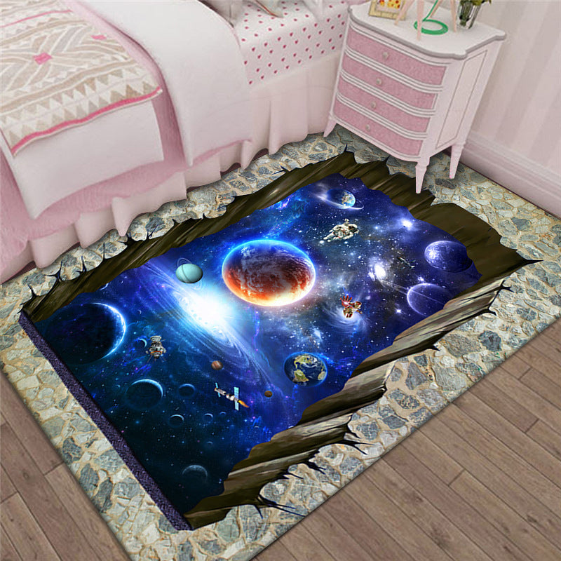 Kalsten | Modern Brain Deception 3D Carpet Black Synthetic Area Rug Machine Washable Stain Resistant Non-Slip Rug for Living Room