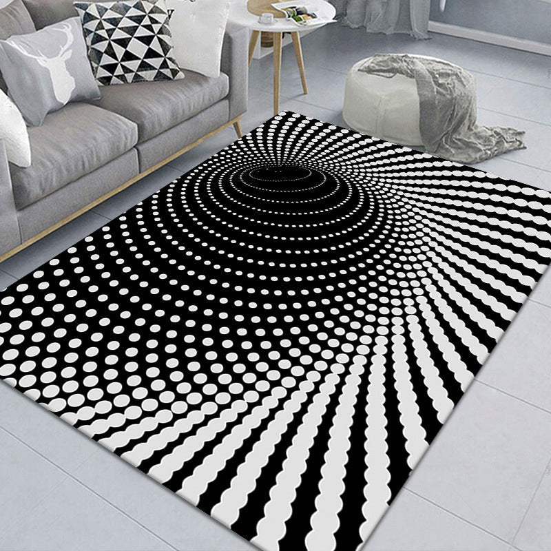 Kalsten | Modern Brain Deception 3D Carpet Black Synthetic Area Rug Machine Washable Stain Resistant Non-Slip Rug for Living Room