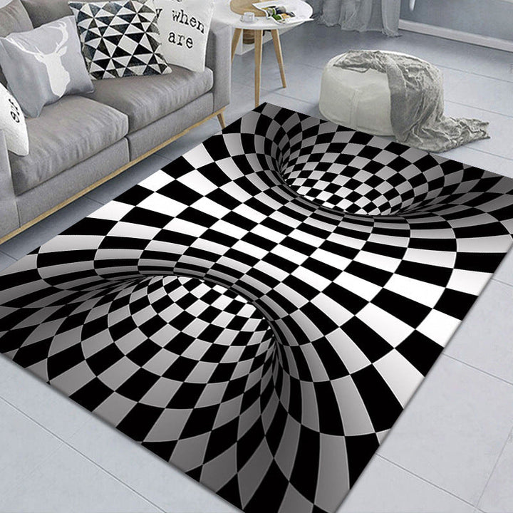 Kalsten | Modern Brain Deception 3D Carpet Black Synthetic Area Rug Machine Washable Stain Resistant Non-Slip Rug for Living Room