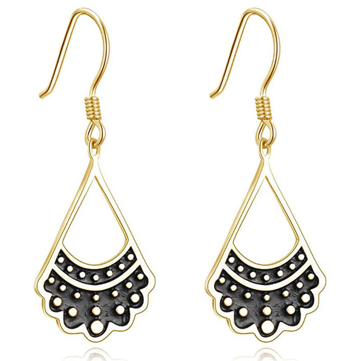 Elegant Gold and Black Fan-Shaped Earrings Kalsten