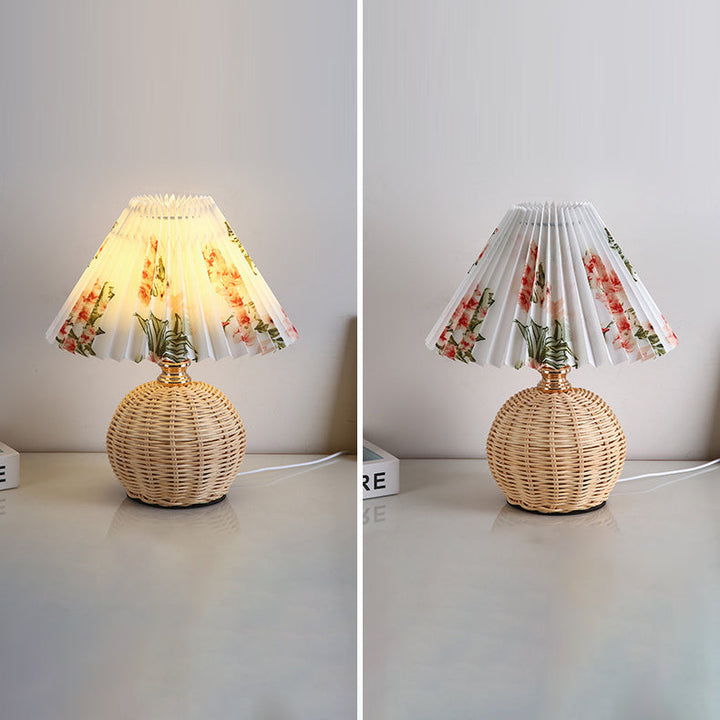 RattaLume Nordic LED Table Lamp | Woven Rattan & Foldable Fabric Shade | Mood Light | Decor for the Bedroom | Kalsten