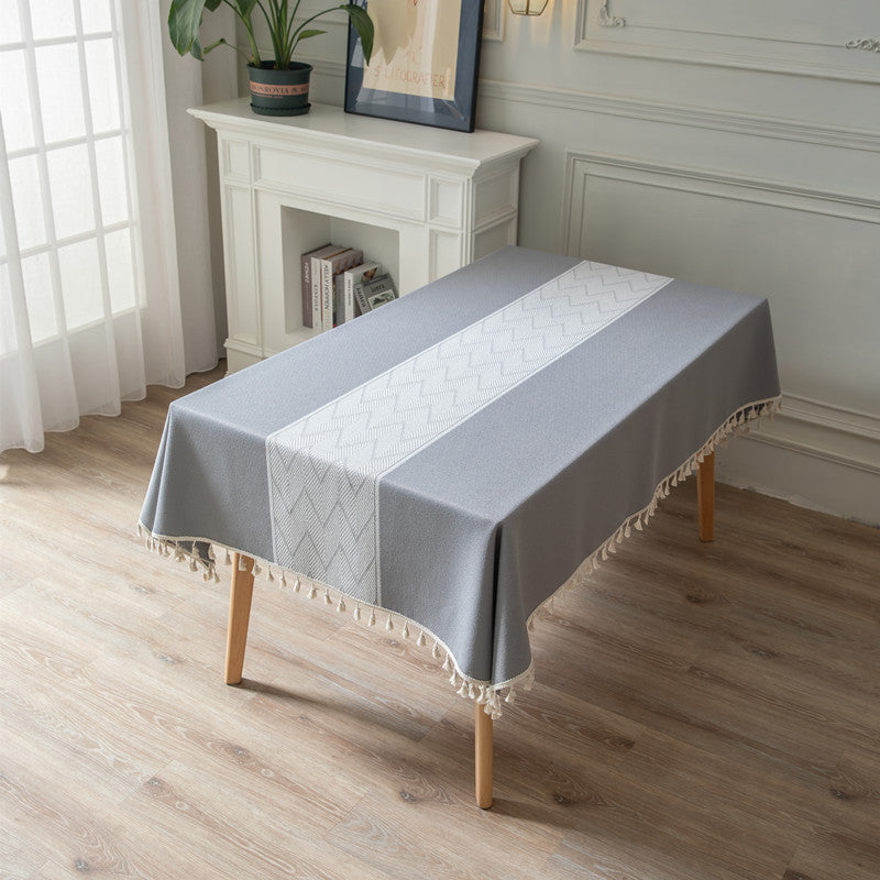 Textured Woven Tablecloth with Decorative Fringe