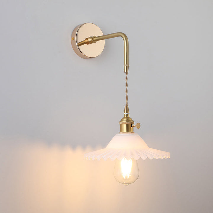 Shaded Glass Wall Light Fixture Vintage Single-Bulb Bedside Wall Mounted Lamp in Gold | Kalsten