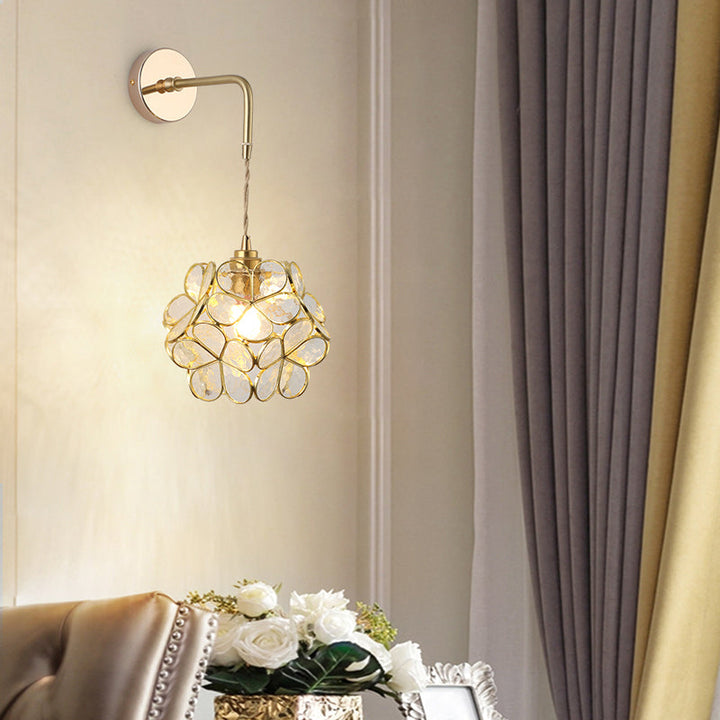 Shaded Glass Wall Light Fixture Vintage Single-Bulb Bedside Wall Mounted Lamp in Gold | Kalsten