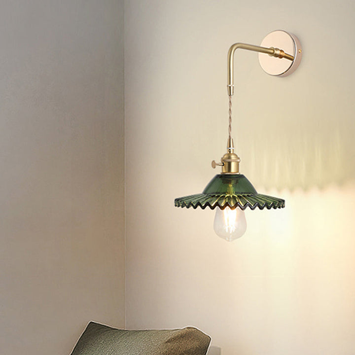 Shaded Glass Wall Light Fixture Vintage Single-Bulb Bedside Wall Mounted Lamp in Gold | Kalsten