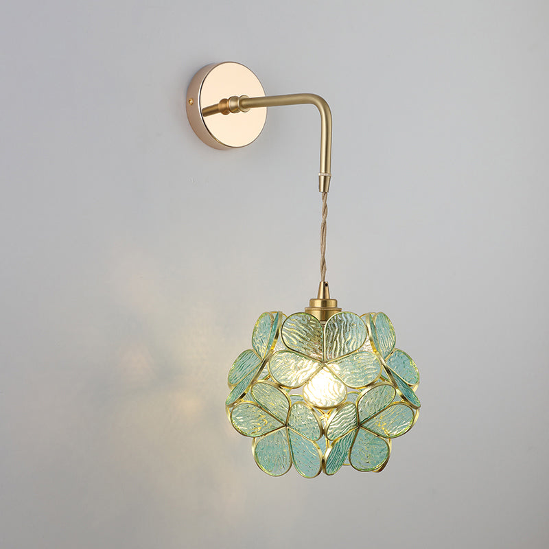Shaded Glass Wall Light Fixture Vintage Single-Bulb Bedside Wall Mounted Lamp in Gold | Kalsten