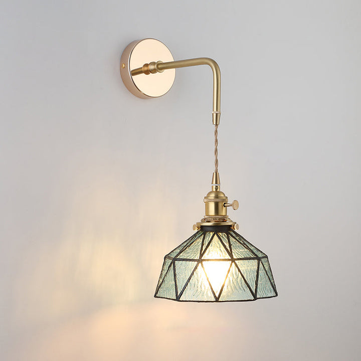 Shaded Glass Wall Light Fixture Vintage Single-Bulb Bedside Wall Mounted Lamp in Gold | Kalsten