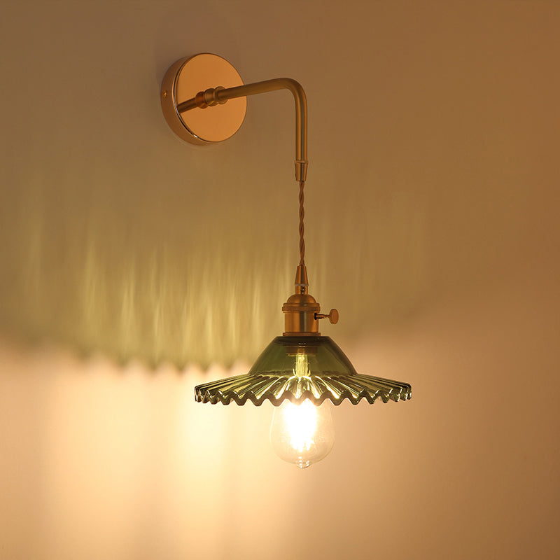 Shaded Glass Wall Light Fixture Vintage Single-Bulb Bedside Wall Mounted Lamp in Gold | Kalsten