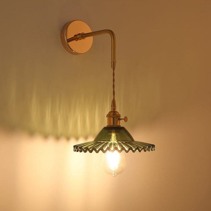 Shaded Glass Wall Light Fixture Vintage Single-Bulb Bedside Wall Mounted Lamp in Gold | Kalsten