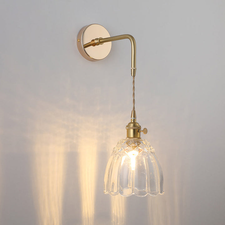 Shaded Glass Wall Light Fixture Vintage Single-Bulb Bedside Wall Mounted Lamp in Gold | Kalsten