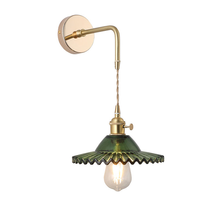 Shaded Glass Wall Light Fixture Vintage Single-Bulb Bedside Wall Mounted Lamp in Gold | Kalsten