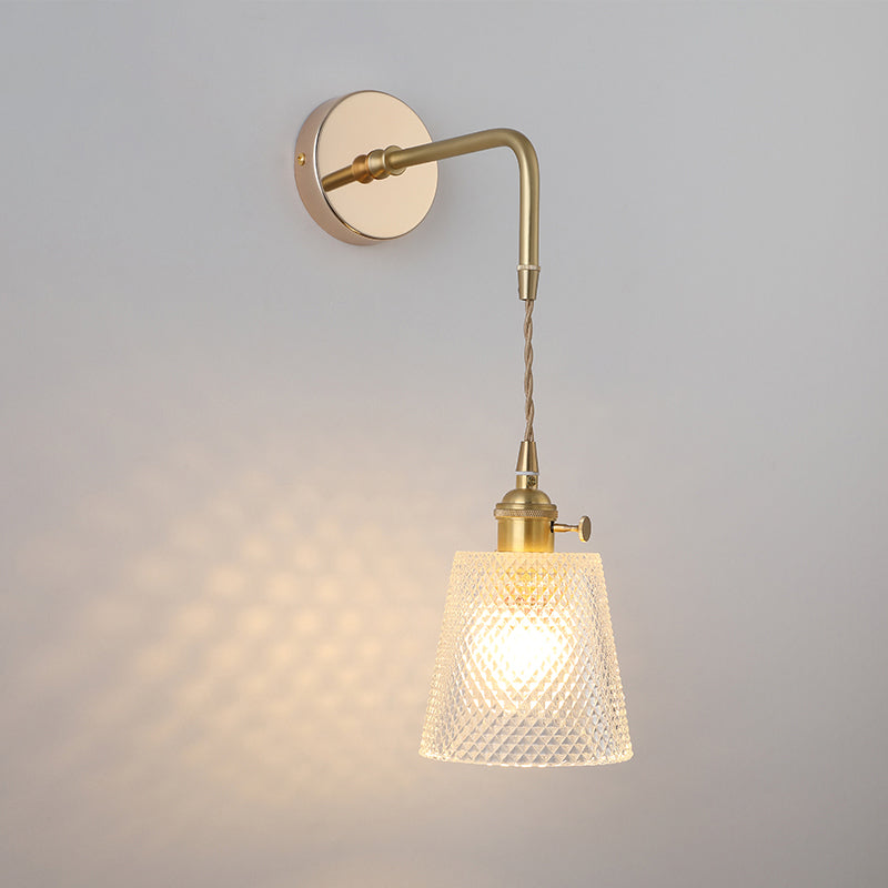 Shaded Glass Wall Light Fixture Vintage Single-Bulb Bedside Wall Mounted Lamp in Gold | Kalsten