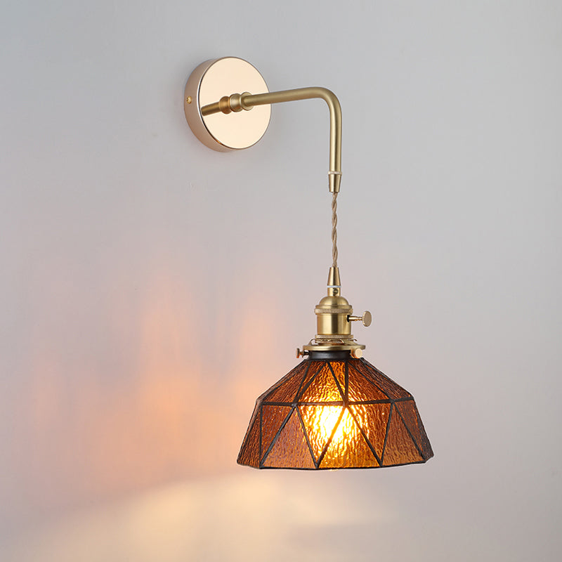 Shaded Glass Wall Light Fixture Vintage Single-Bulb Bedside Wall Mounted Lamp in Gold | Kalsten