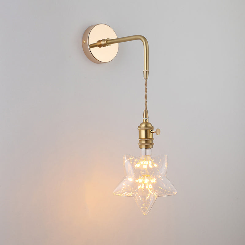 Shaded Glass Wall Light Fixture Vintage Single-Bulb Bedside Wall Mounted Lamp in Gold | Kalsten