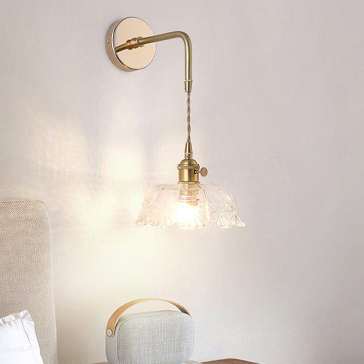 Shaded Glass Wall Light Fixture Vintage Single-Bulb Bedside Wall Mounted Lamp in Gold | Kalsten