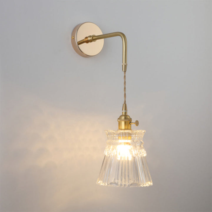 Shaded Glass Wall Light Fixture Vintage Single-Bulb Bedside Wall Mounted Lamp in Gold | Kalsten