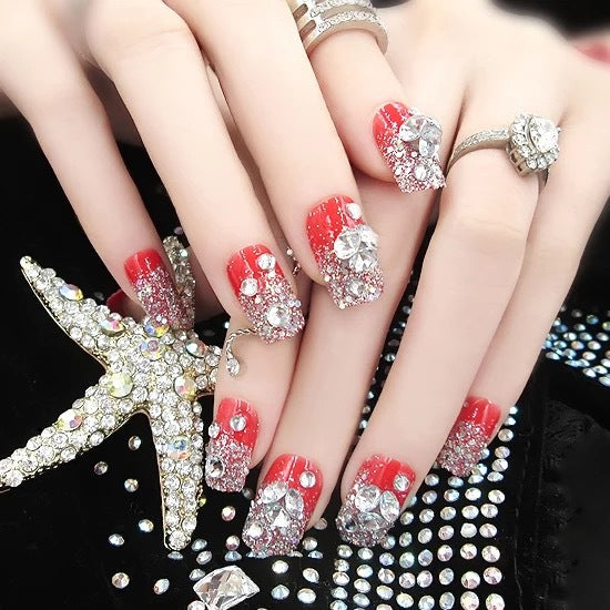 Glamorous Rhinestone-Embellished Press-On Nail Tips