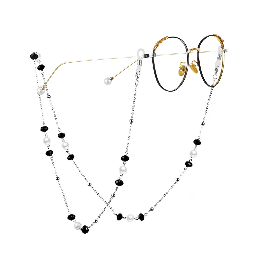 Elegant Pearl and Black Bead Eyewear Chain Kalsten
