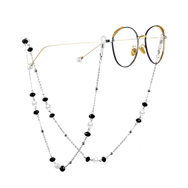 Elegant Pearl and Black Bead Eyewear Chain Kalsten