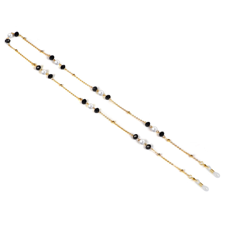 Elegant Pearl and Black Bead Eyewear Chain Kalsten