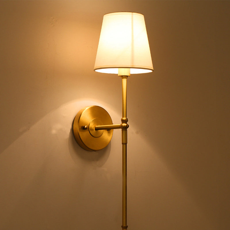 Bucket Shade Fabric Wall Mount Light Traditional Corridor Wall Light Fixture in Brass | Kalsten