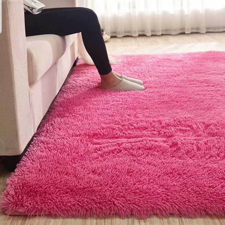 Kalsten | Fluffy Plain Rug Multi Colored Casual Rug Synthetic Washable Pet Friendly Non-slip Carpet for Living Room