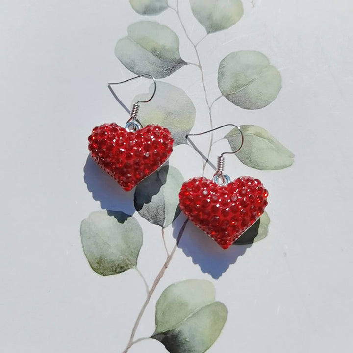 Heart-Shaped Crystal-Embellished Dangle Earrings Kalsten