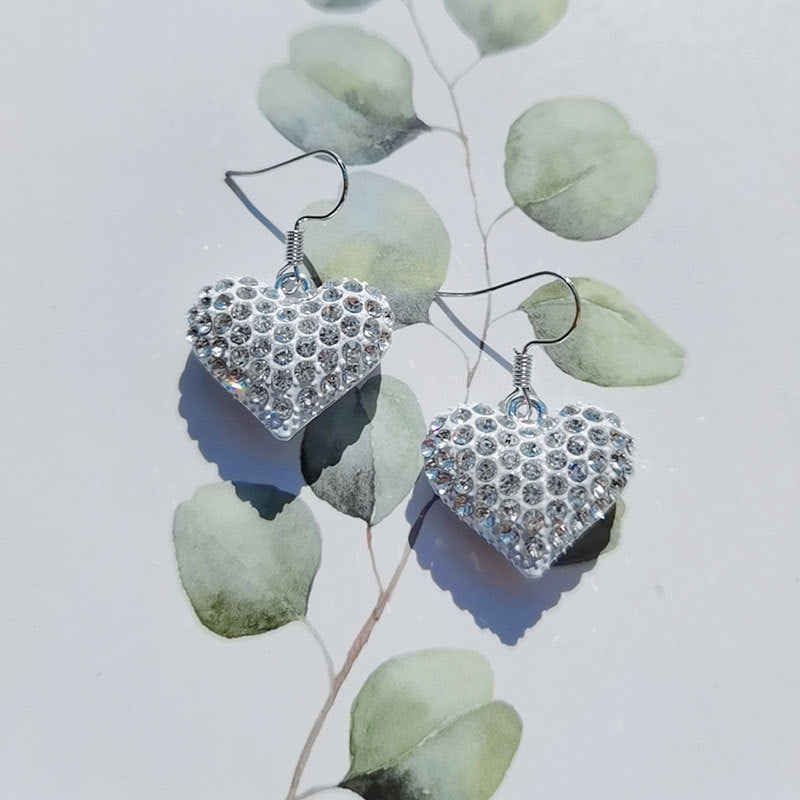 Heart-Shaped Crystal-Embellished Dangle Earrings Kalsten