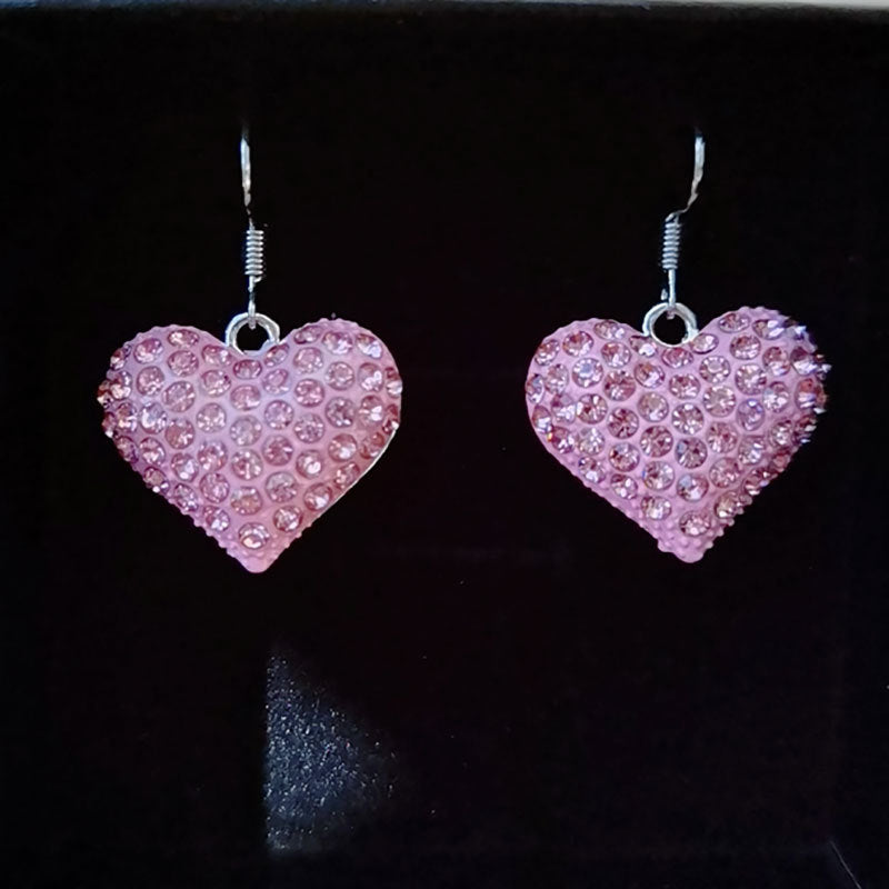 Heart-Shaped Crystal-Embellished Dangle Earrings Kalsten