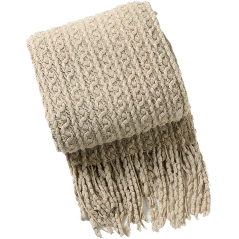 Cozy Textured Fringe Throw Blanket