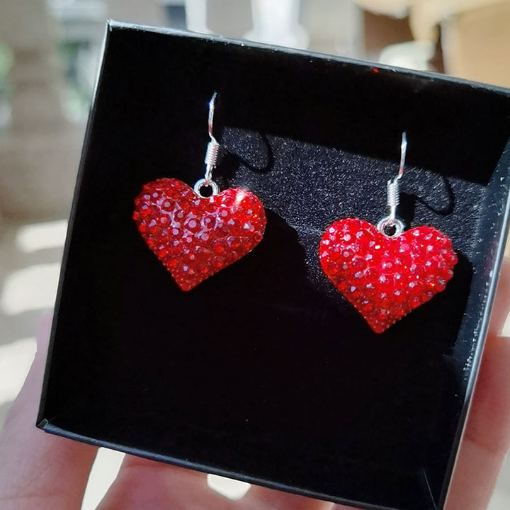 Heart-Shaped Crystal-Embellished Dangle Earrings Kalsten