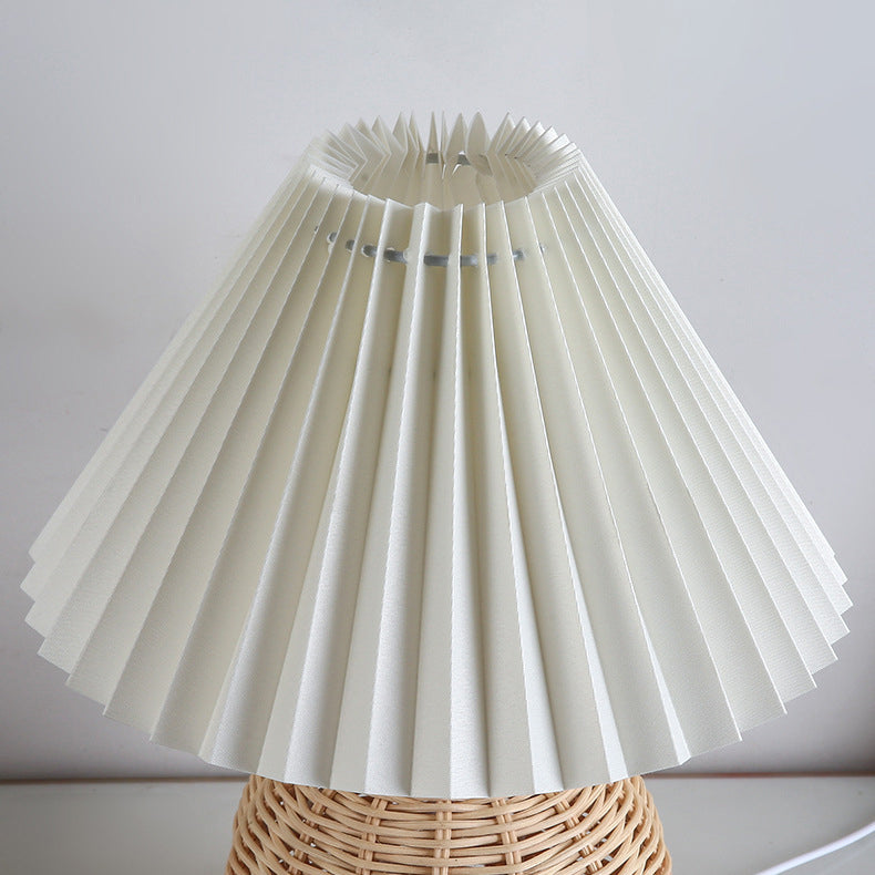 RattaLume Nordic LED Table Lamp | Woven Rattan & Foldable Fabric Shade | Mood Light | Decor for the Bedroom | Kalsten