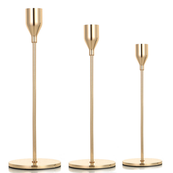Modern Minimalist Taper Candle Holder Set with Polished Metal Finish Kalsten