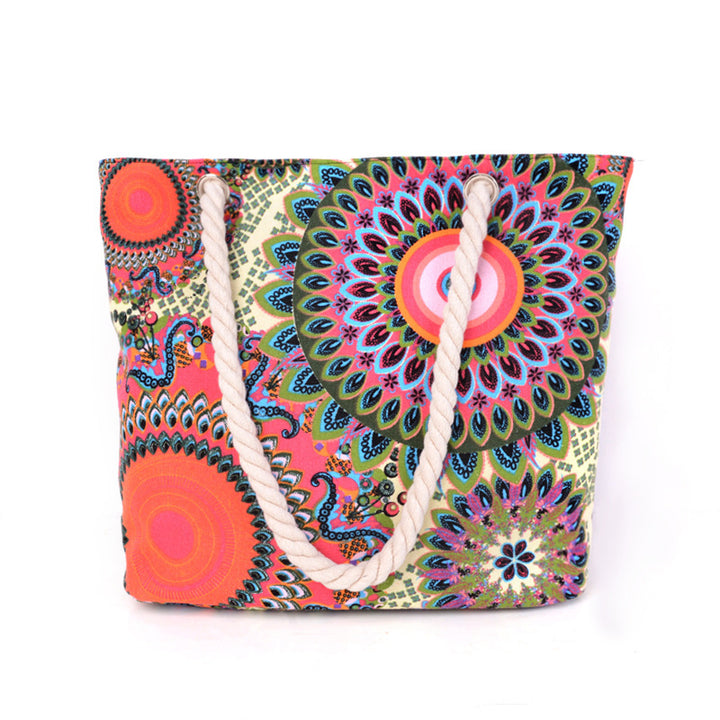 Large and Colorful Beach Bag with Mandala Pattern Kalsten