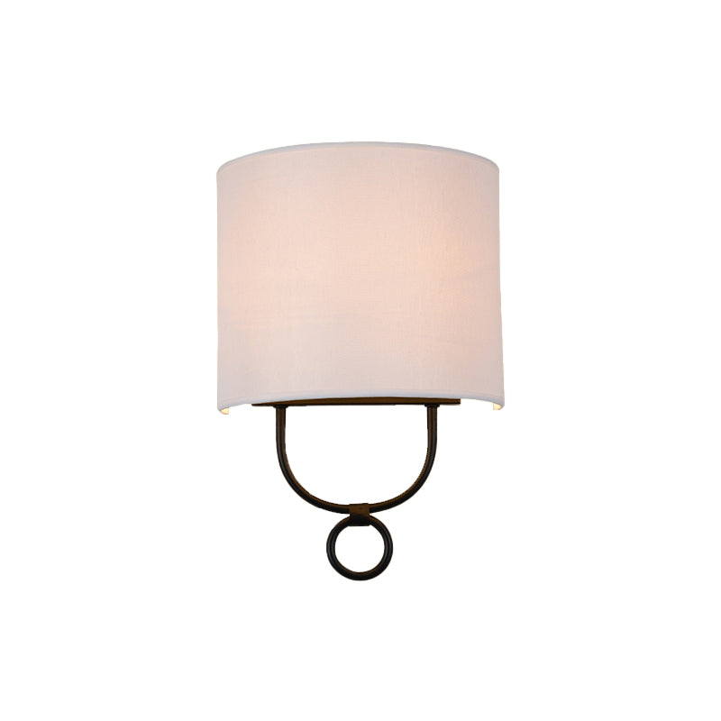 Traditional Half-Cylinder Wall Light 1 Head White Fabric Shade Wall Sconce Lighting for Bedroom | Kalsten
