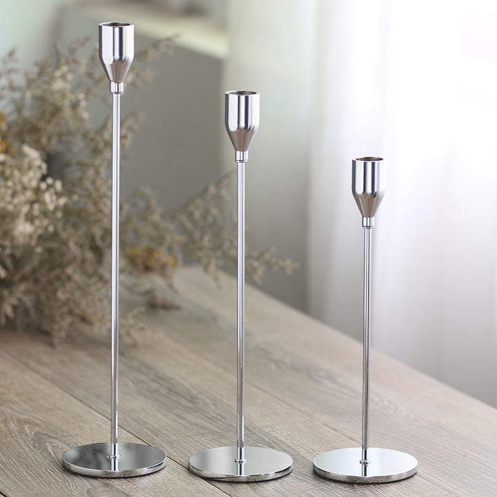 Modern Minimalist Taper Candle Holder Set with Polished Metal Finish Kalsten